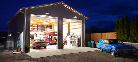 Garage with LED high bay lights replaced