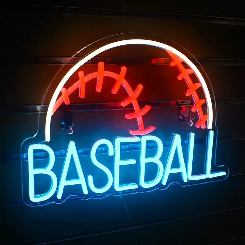 Baseball neon sign light, blue and red baseball decoration