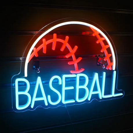 Baseball neon sign light, blue and red baseball decoration