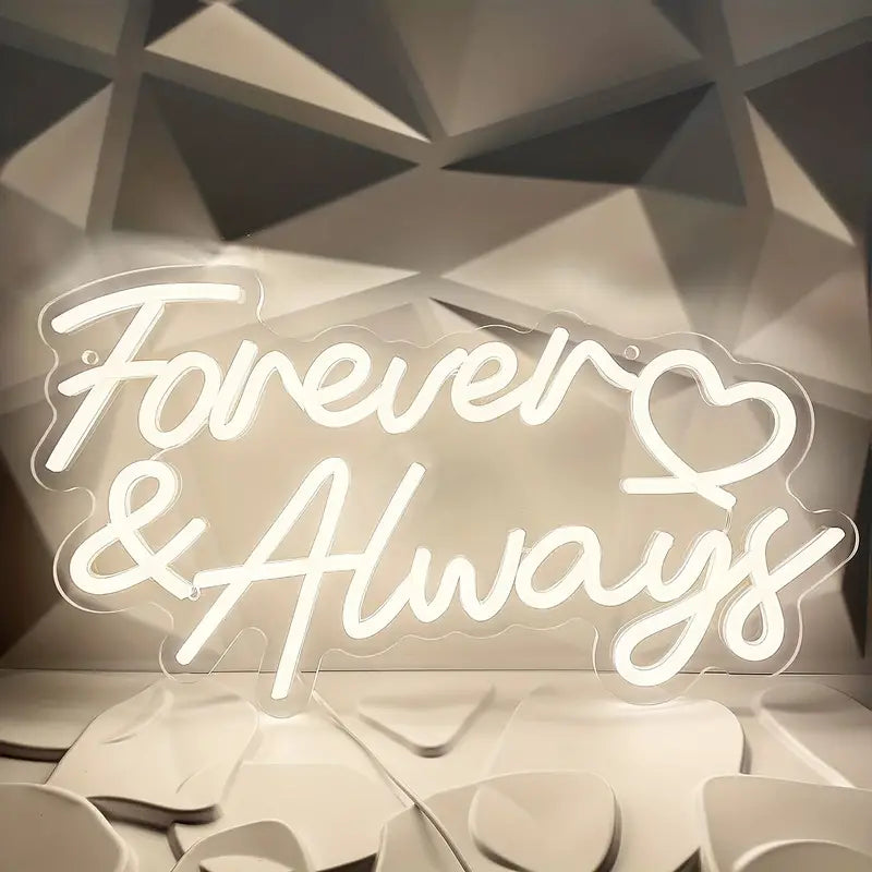 White Forever & Always neon sign with heart symbol