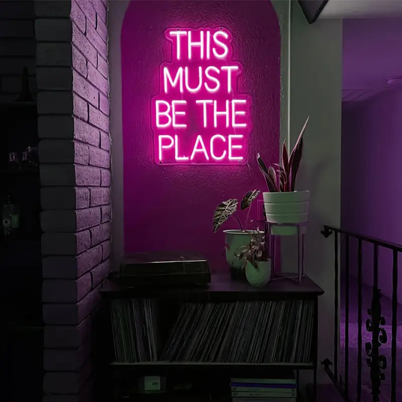Pink neon sign, This Must Be The Place, wall decor