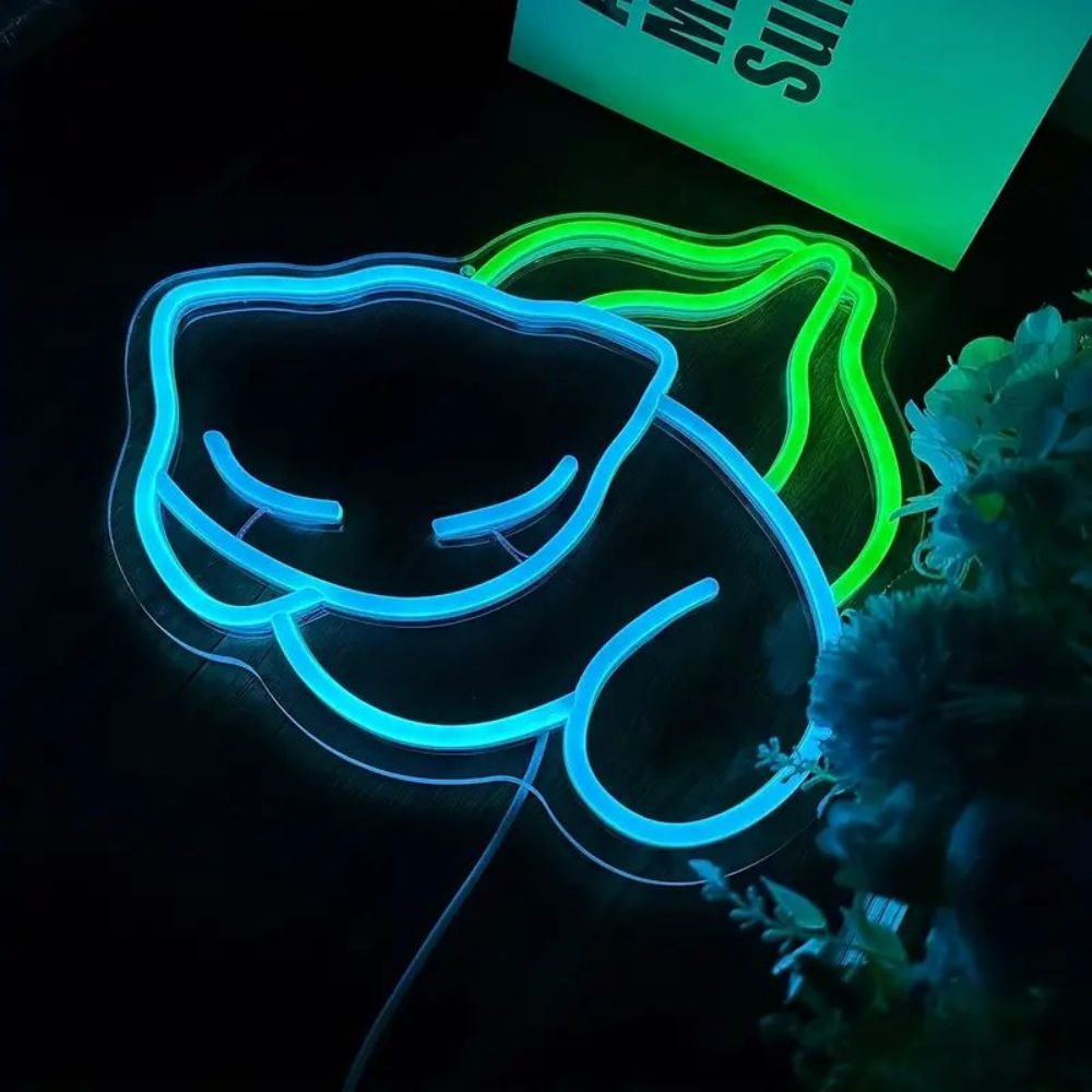 Blue and green Bulbasaur LED neon sign