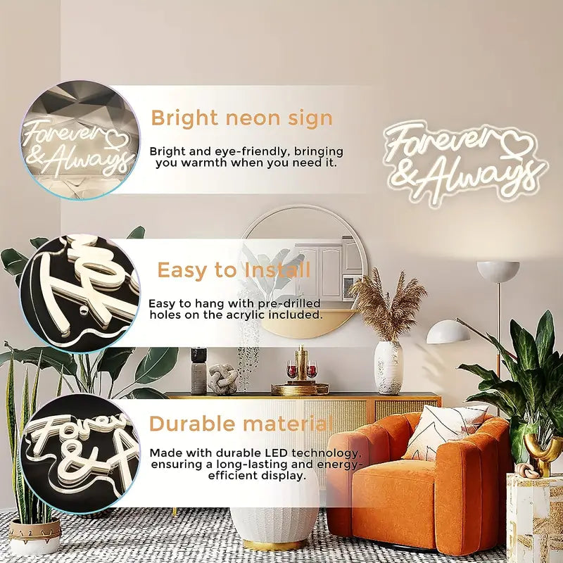 Forever & Always neon sign, featuring product details