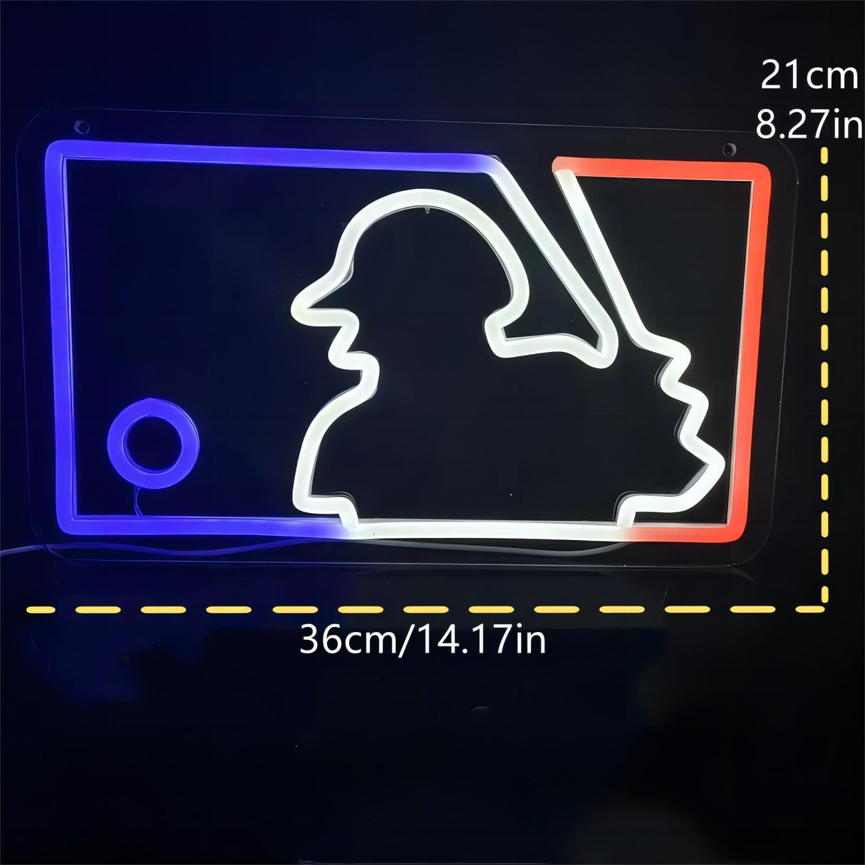 Baseball Man LED Neon Sign Light with dimension