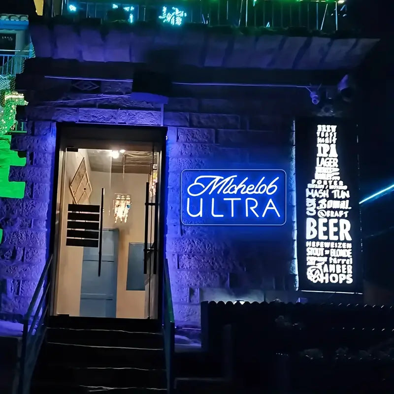 Michelob Ultra LED neon sign outside of a bar entrance
