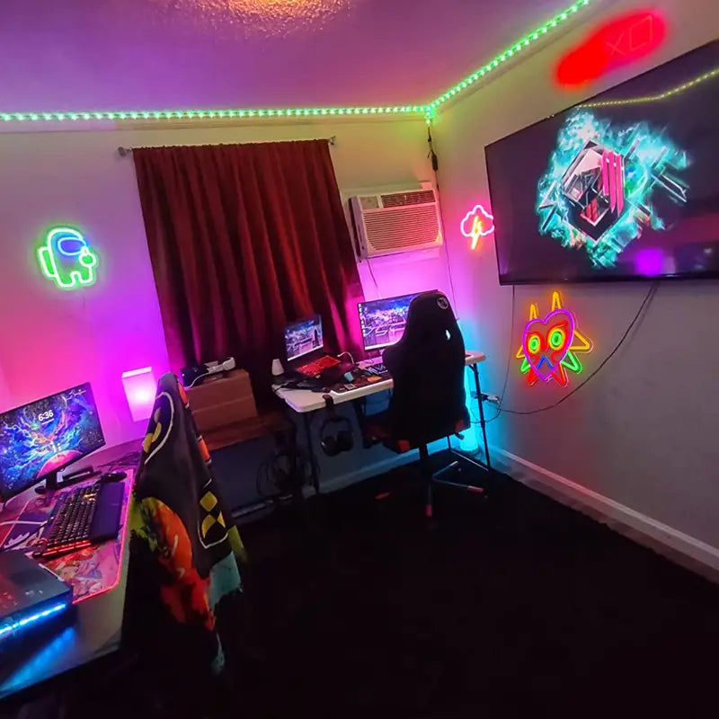 Gaming room with Zelda Mask neon sign
