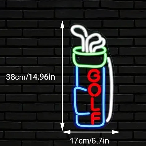 Golf bag neon sign light, measuring details