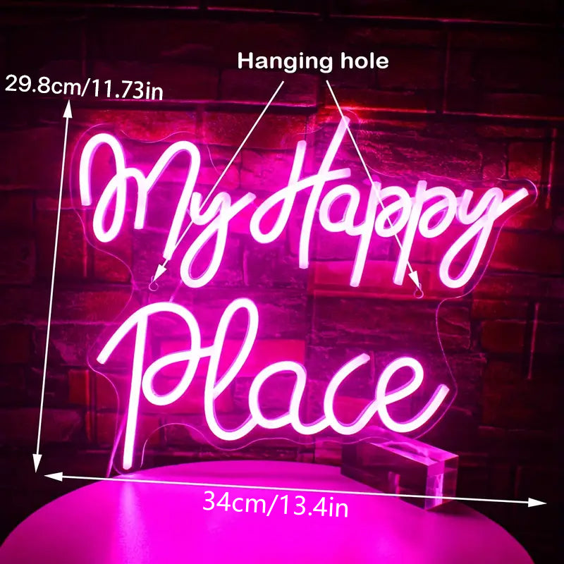 Pink neon light sign, My Happy Place, for home decor