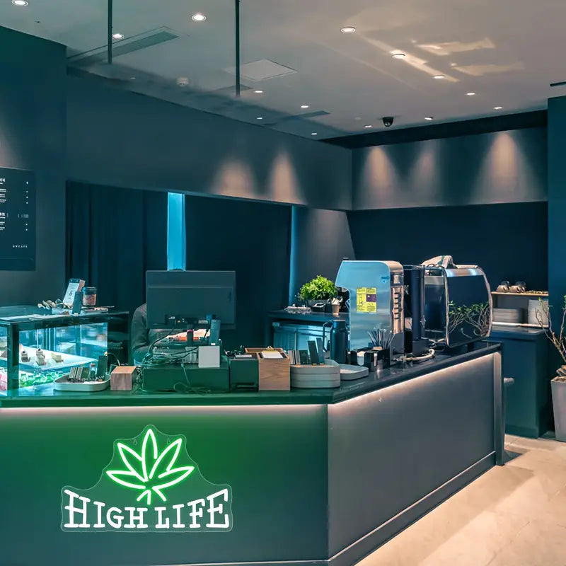 High Life cafe interior with neon sign