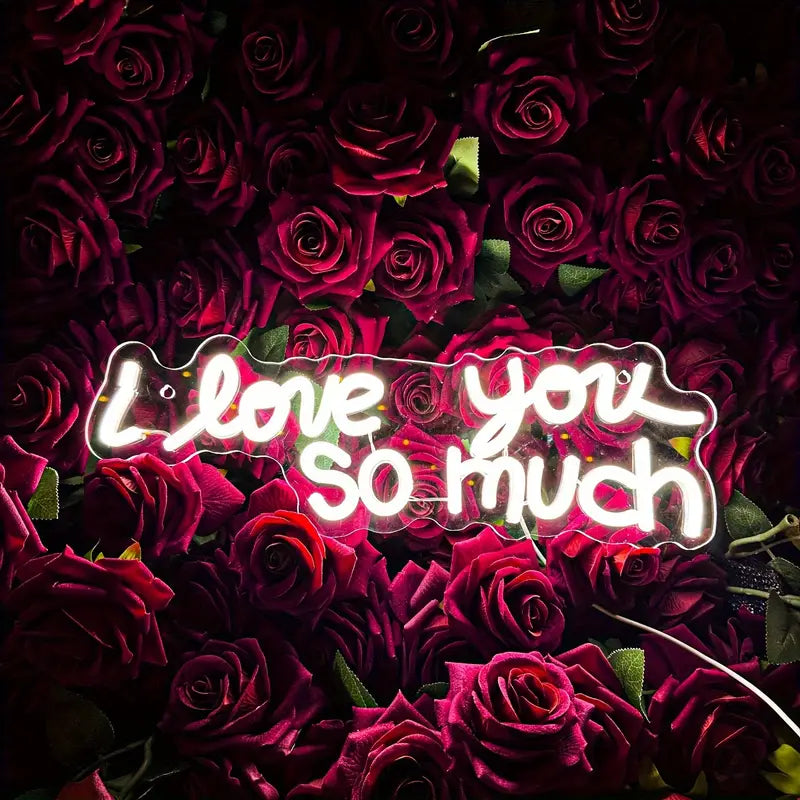 I love you so much neon sign with rose background
