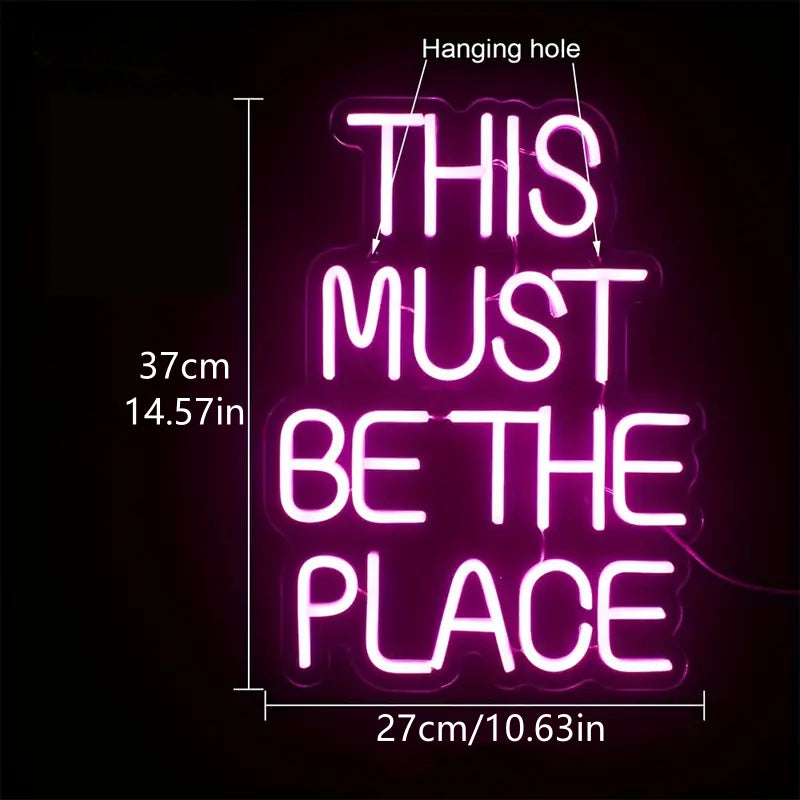 Pink neon sign, This Must Be The Place, wall decor