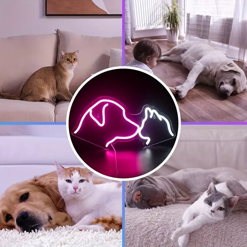 Dog and Cat Neon Sign Light with pets in home