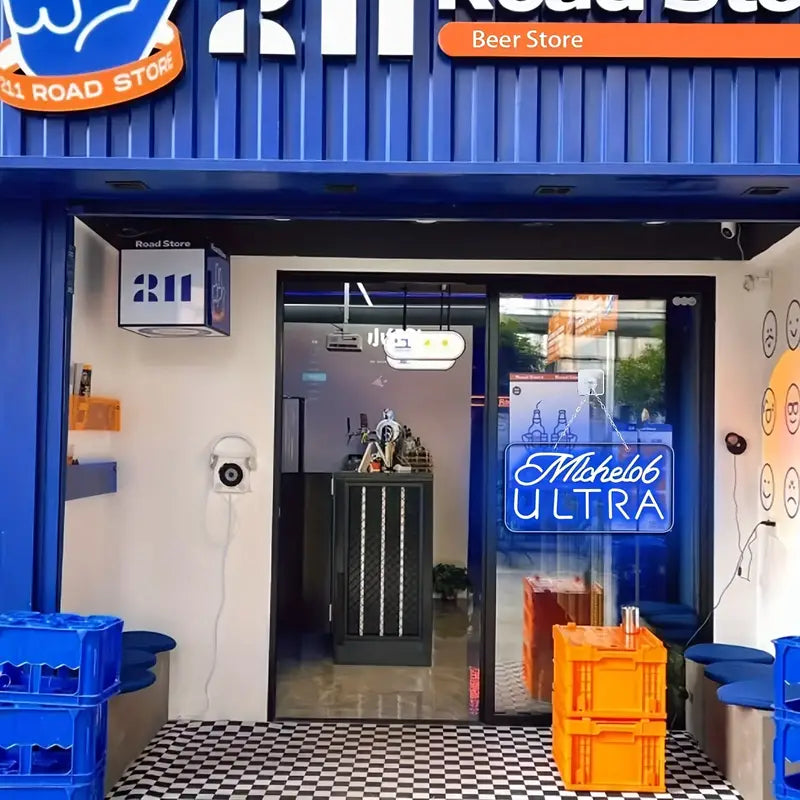 Michelob Ultra neon sign at a bar entrance