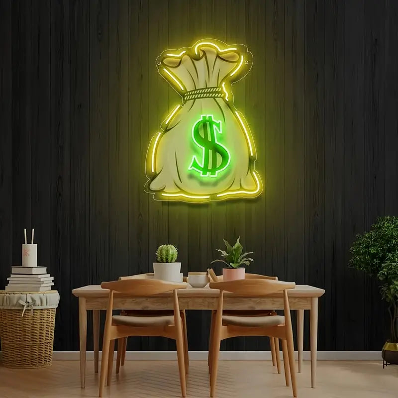 Dollar Money Bag Neon Sign, modern interior decor