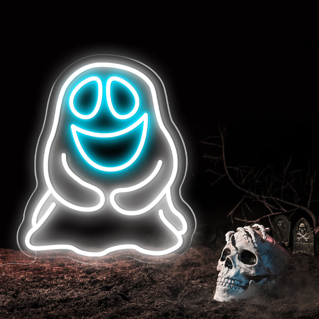 Glowing Wraith LED Neon Sign Light with skull, Halloween decoration