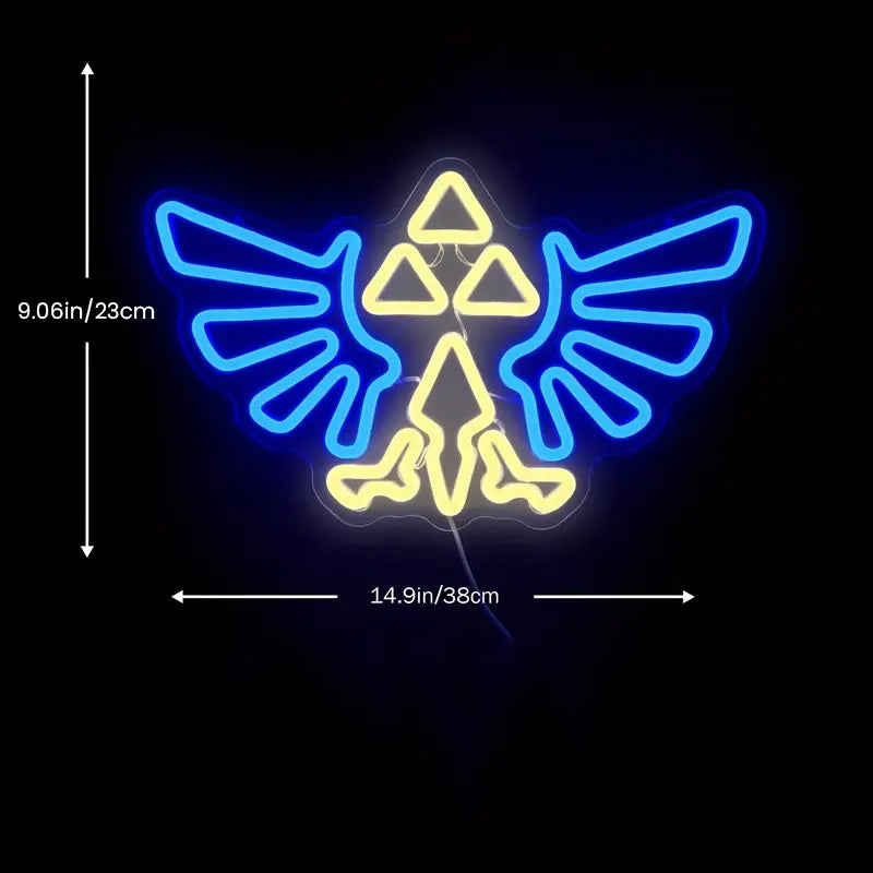 Wings LED Neon Sign, Blue and Yellow, 9.06in/23cm