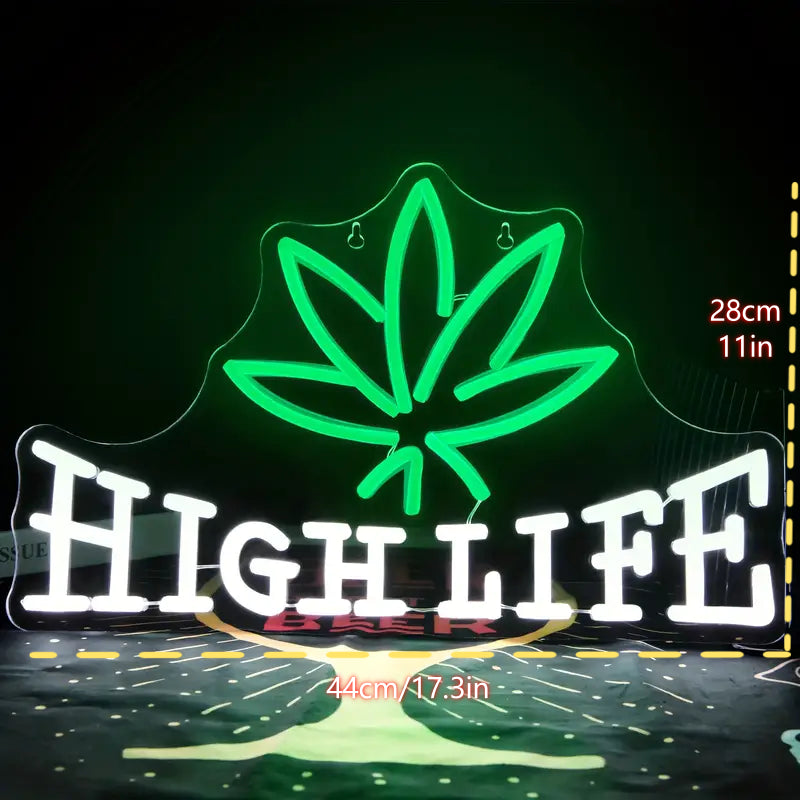 High Life Neon Sign with Leaf Design