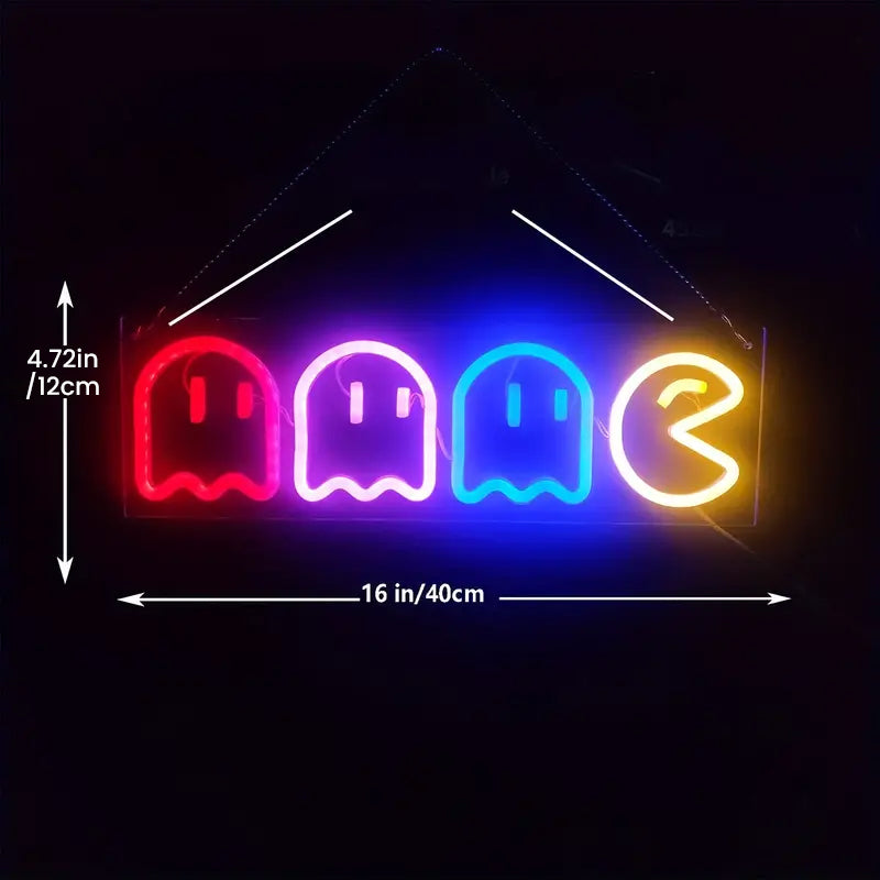 Pac-Man neon sign, gaming room decor, 16 inch/40cm, 4.72in/12cm