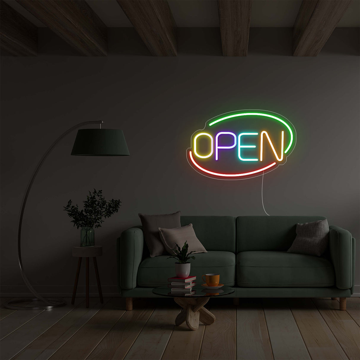 Open LED Neon Sign in Modern Interior