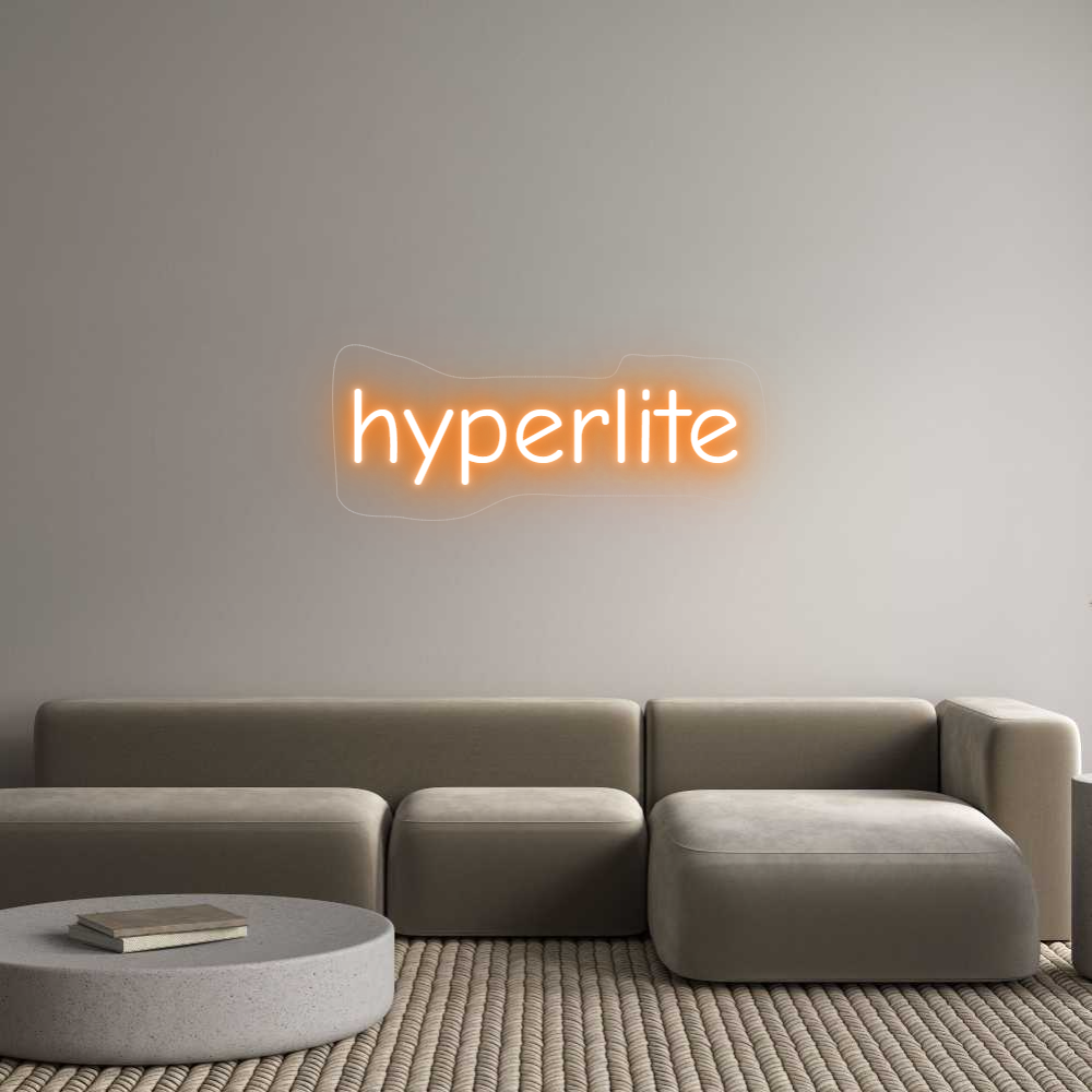 Orange neon Hyperlite sign on wall