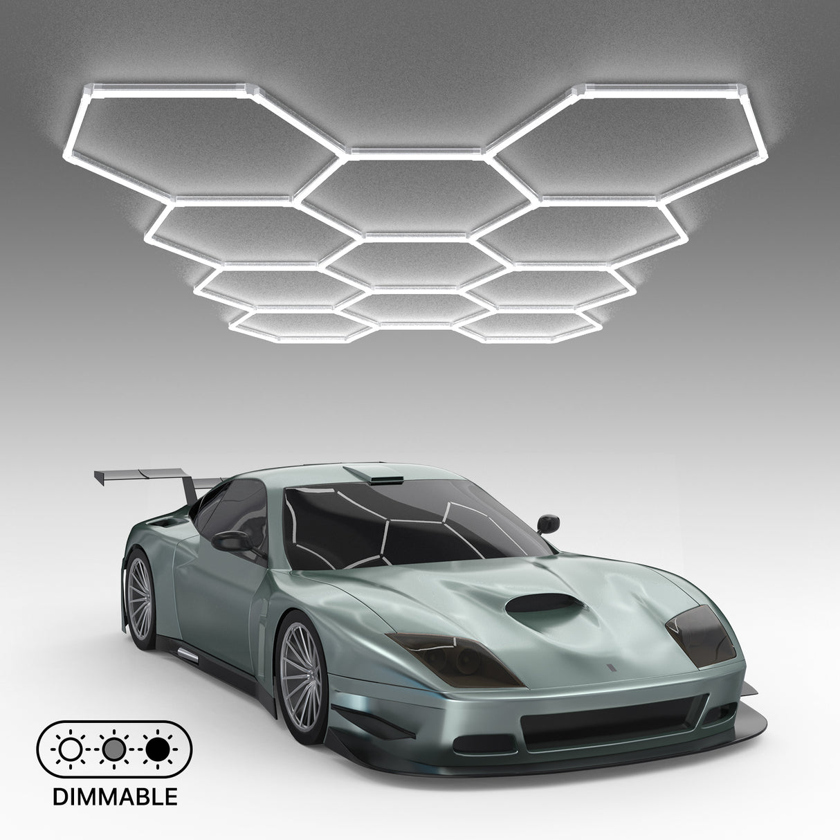 Dimmable Hexagon Garage Lights 11 Grids with car