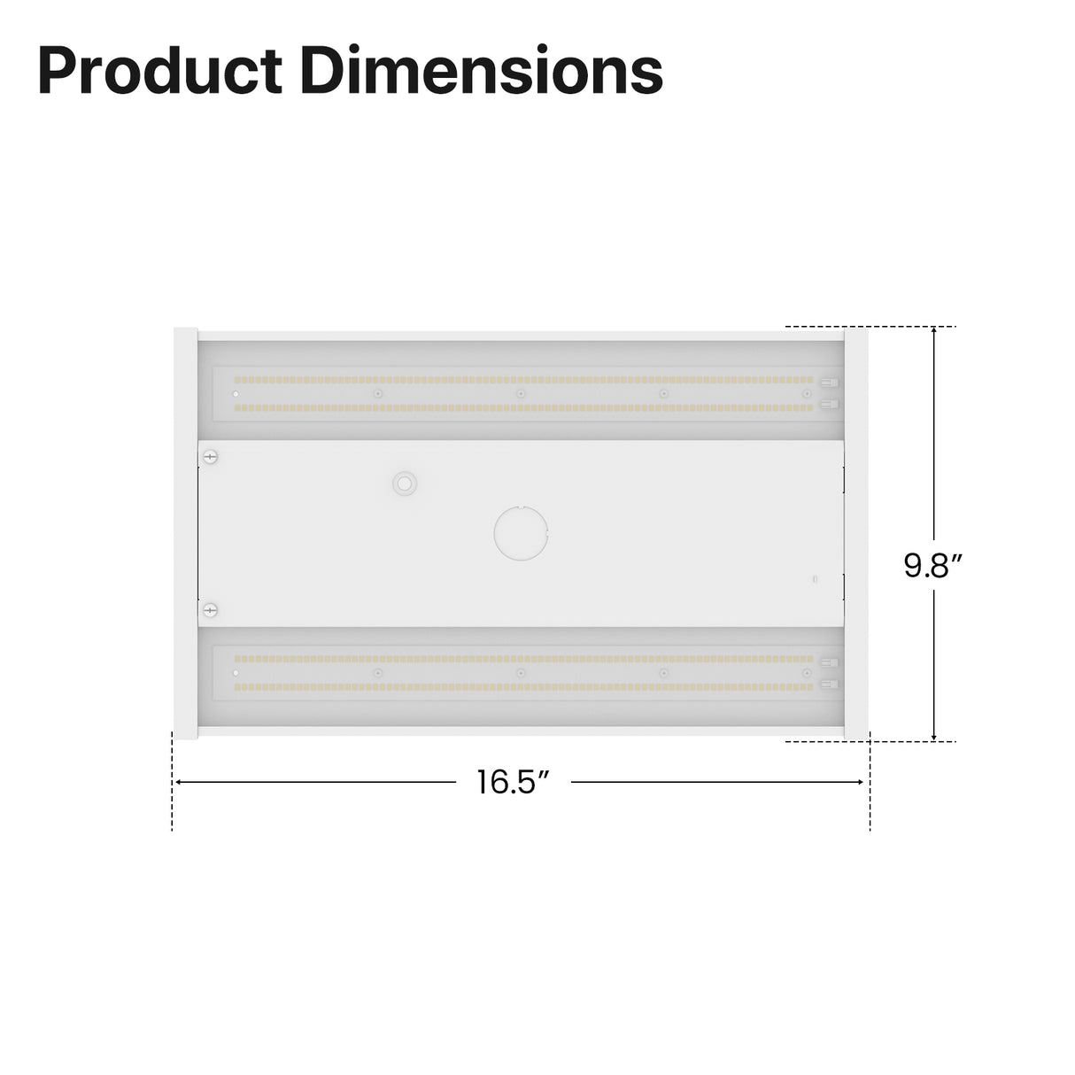 Linear High Bay LED Light dimensions, 16.5" x 9.8"