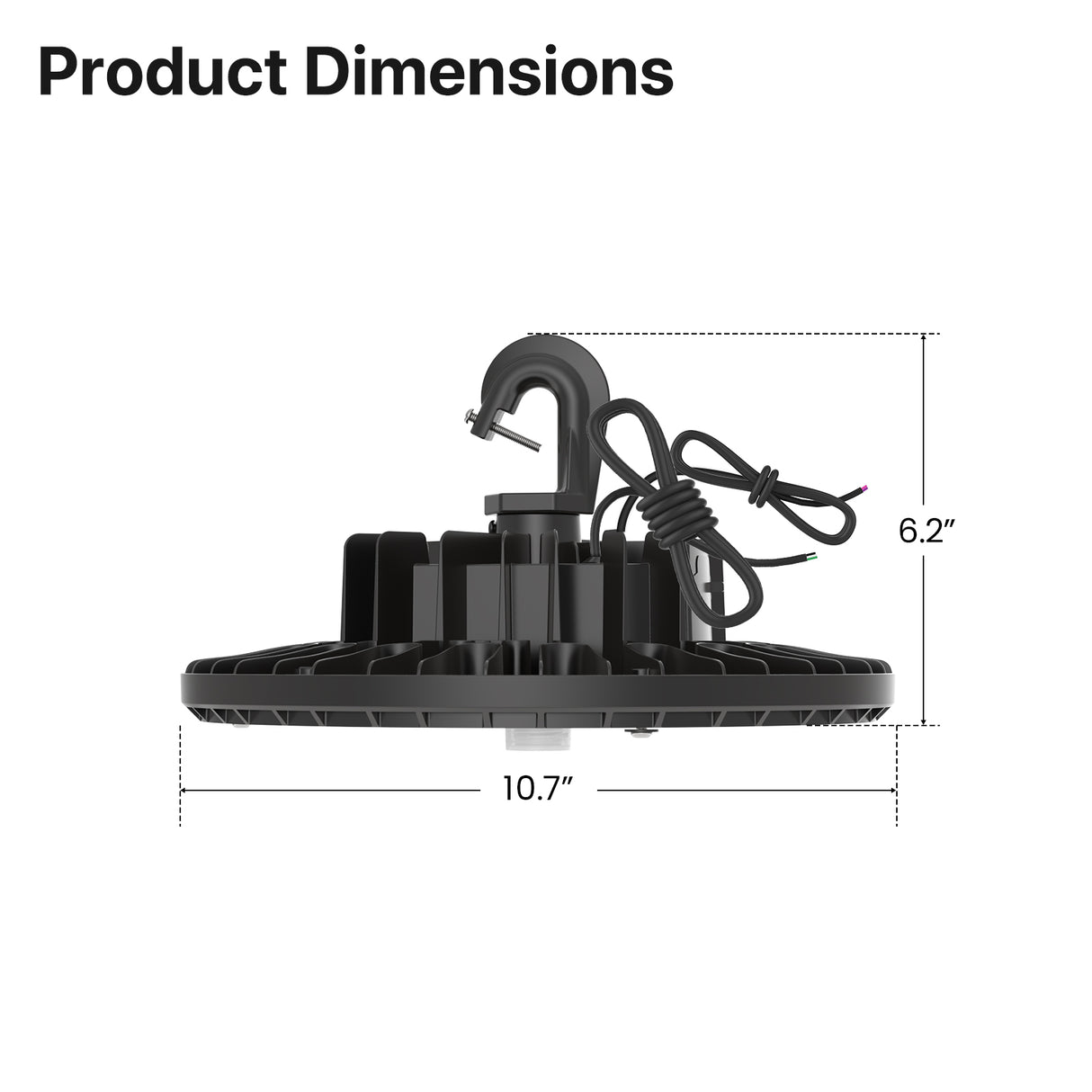 UFO High Bay LED Light dimensions: 10.7" wide, 6.2" height