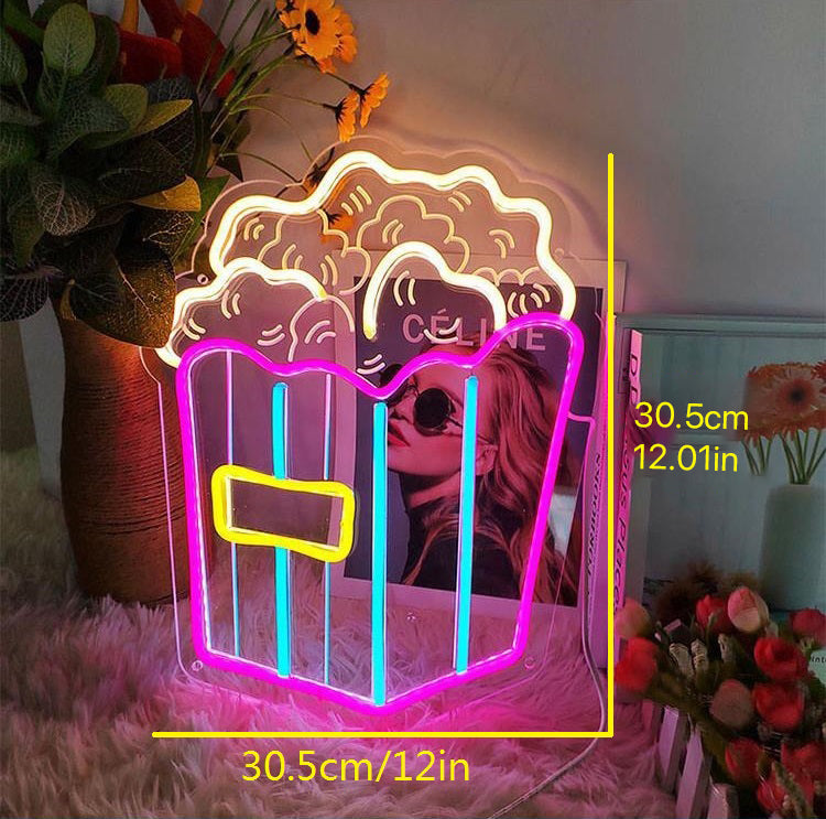 Pink and yellow Popcorn LED neon sign, home decor