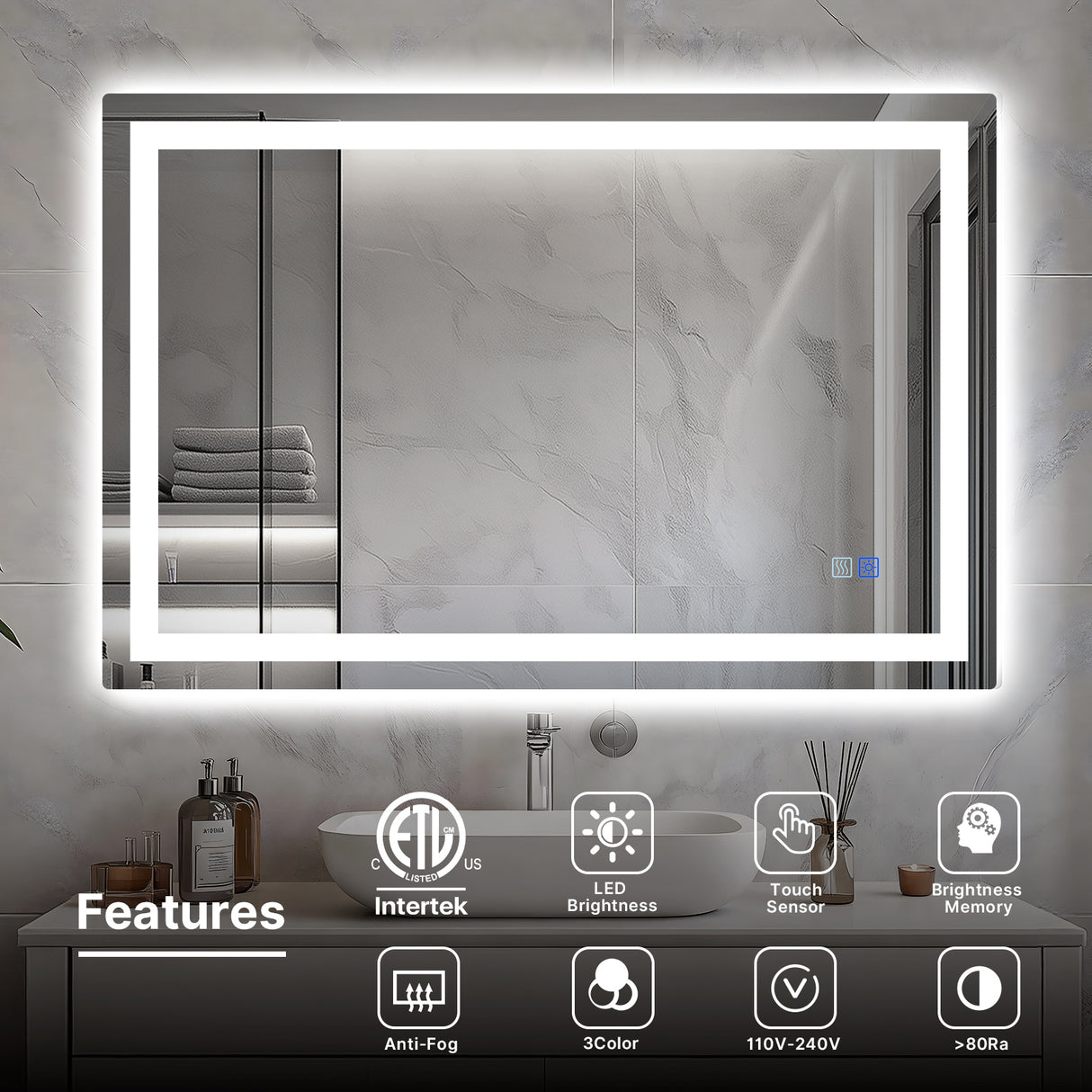 Bathroom mirror with LED lighting