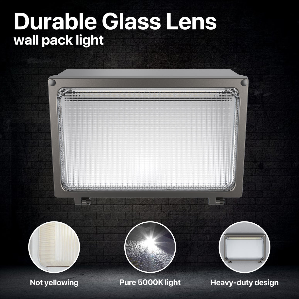 Durable Glass Lens Wall Pack Light - 5000K Light, Heavy-duty Design