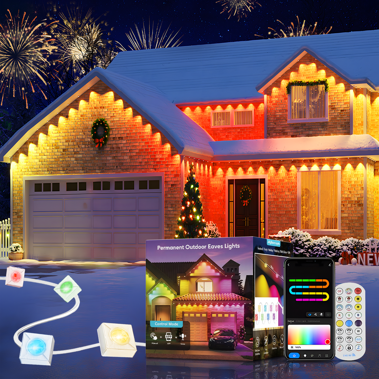 Permanent Outdoor Lights, RGB+IC LED Lights with Smart APP & Remote Control