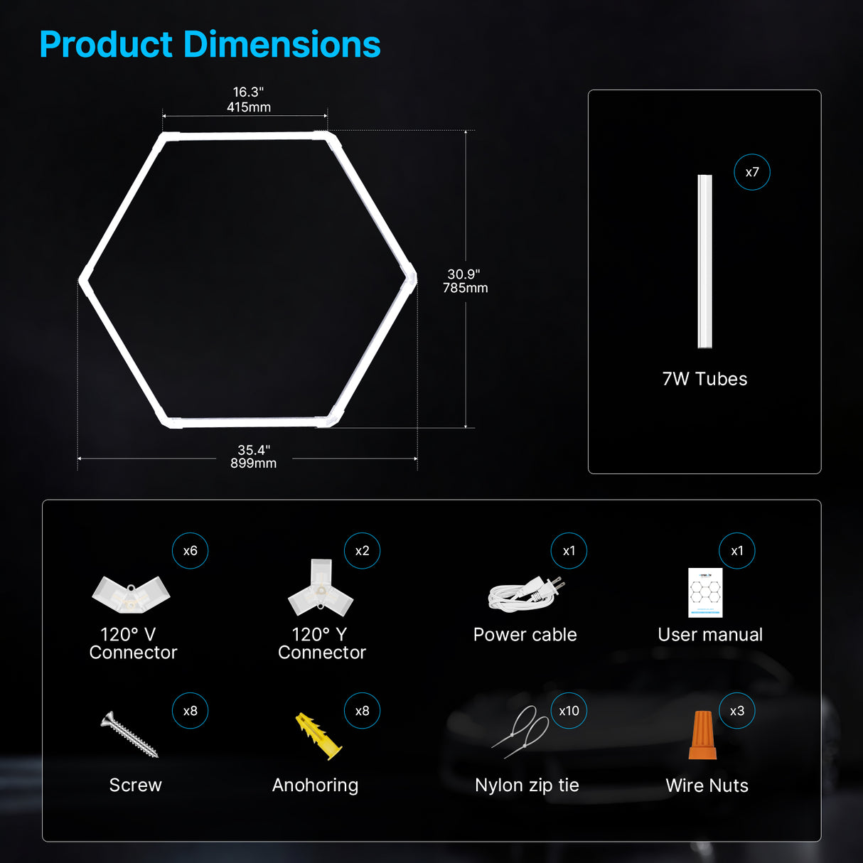 Hyperlite Hexagon Garage Lights Gen 2 - 1 Grid (3.0 x 2.6 ft)