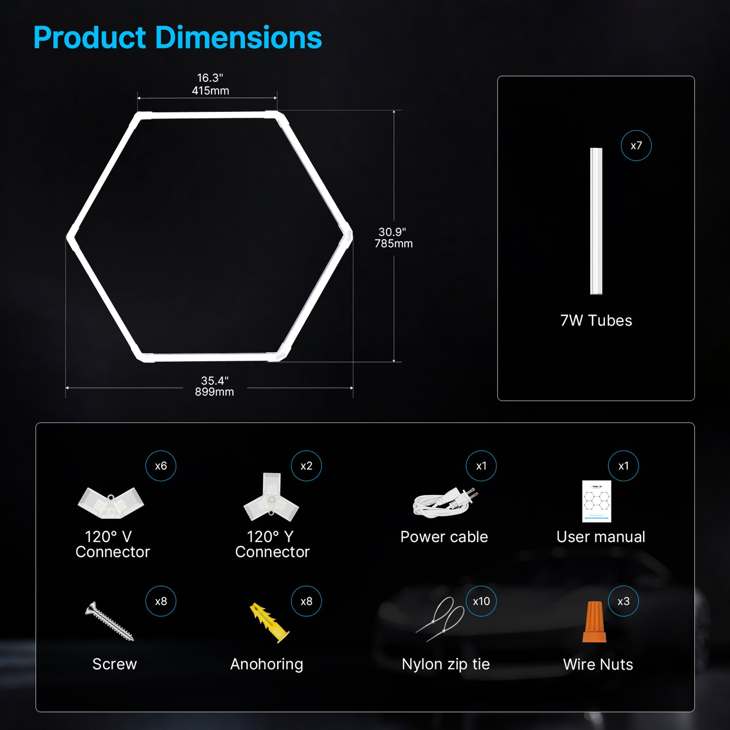 Hyperlite Hexagon Garage Lights Gen 2 - 1 Grid (3.0 x 2.6 ft)