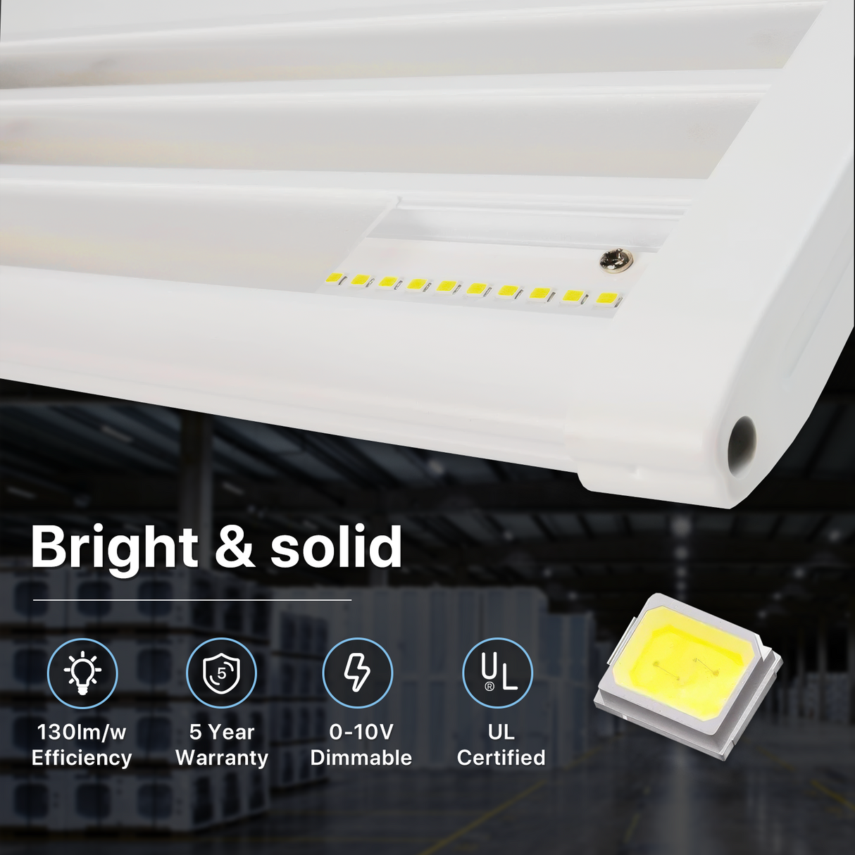 Hyperlite LED high bay light: Bright and solid, with 130lm/w efficiency.