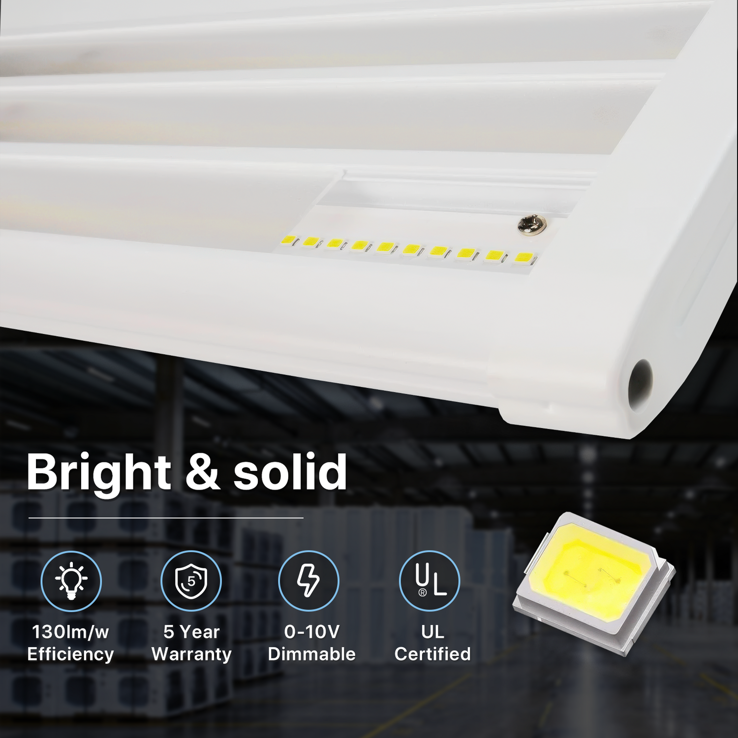 Hyperlite LED high bay light: Bright and solid, with 130lm/w efficiency.
