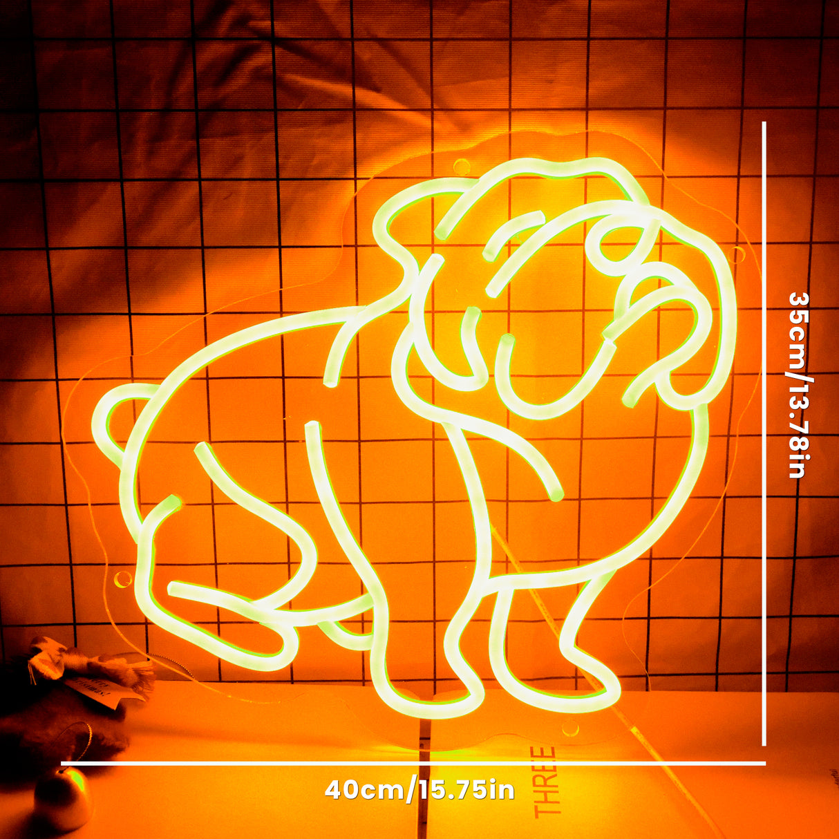 Neon bulldog light, 40x35cm, orange glow