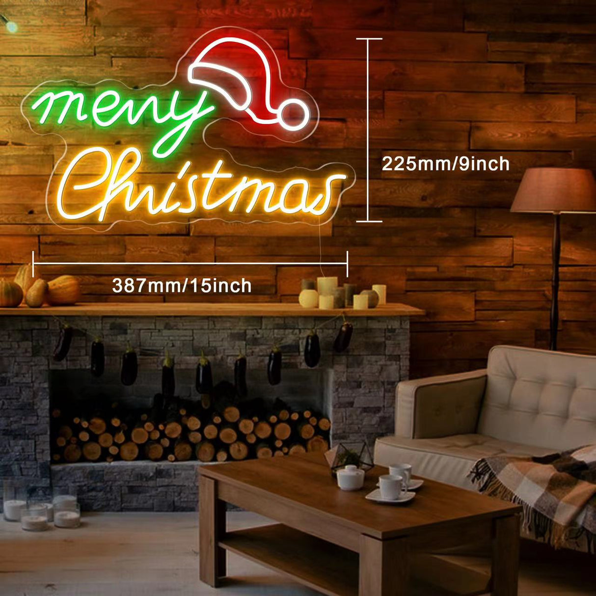 Merry Christmas LED Neon Sign with Santa Hat