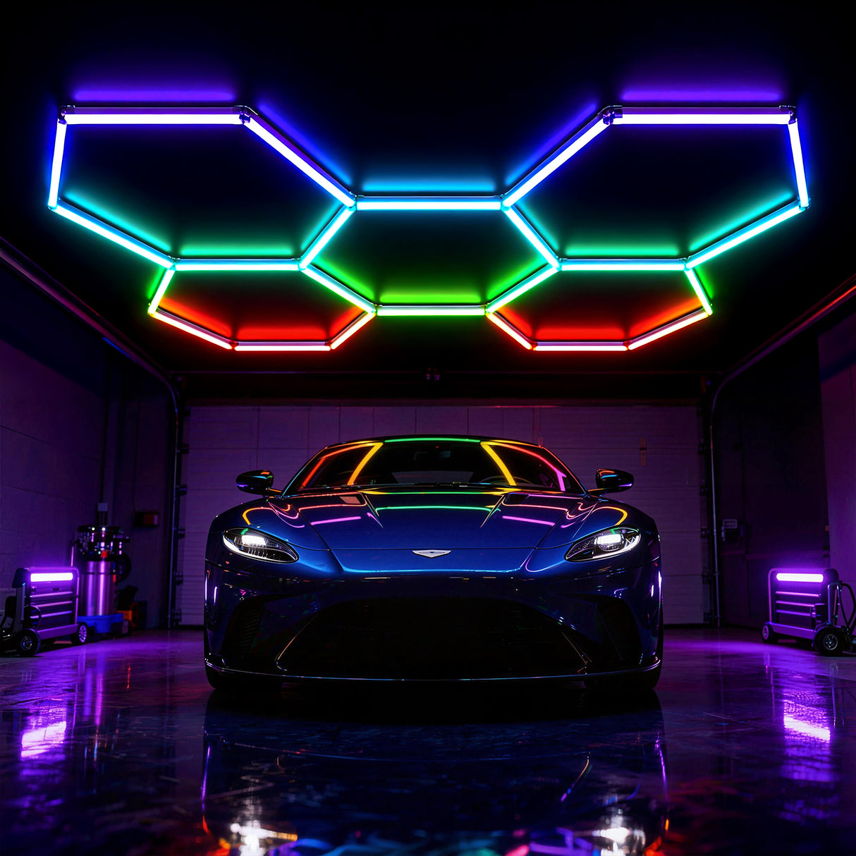 Hyperlite RGB hexagon garage lights