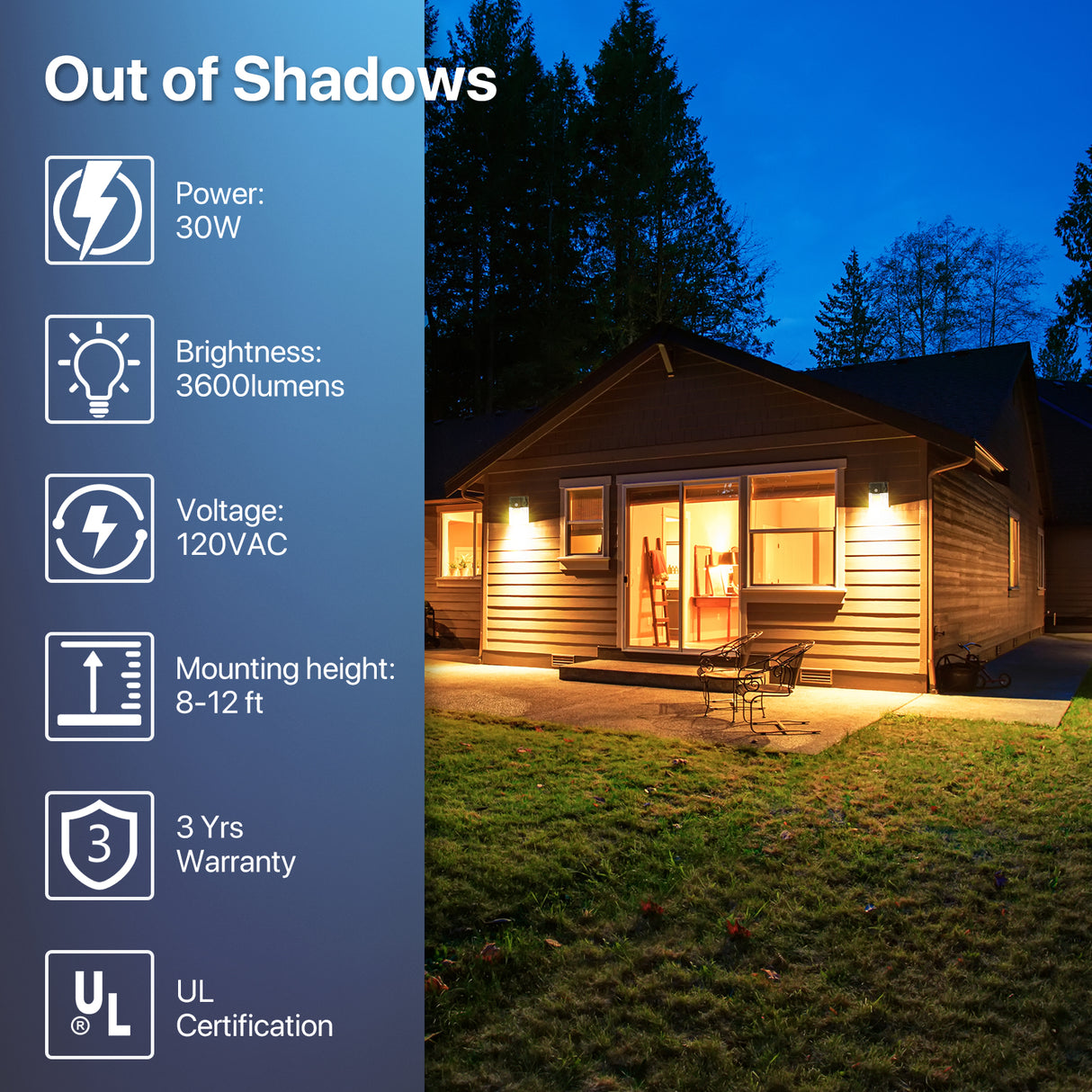 Hyperlite LED Wall Pack Light illuminating a modern home