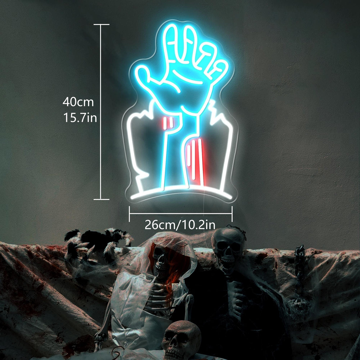 Neon Devil's Hand LED sign, Halloween decor