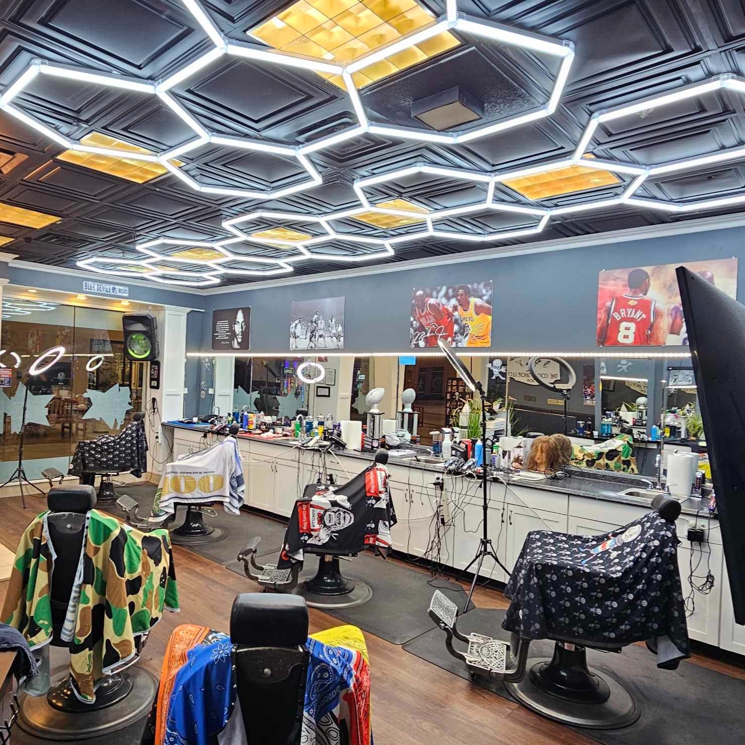 Hyperlite Hexagon Lights in a barbershop
