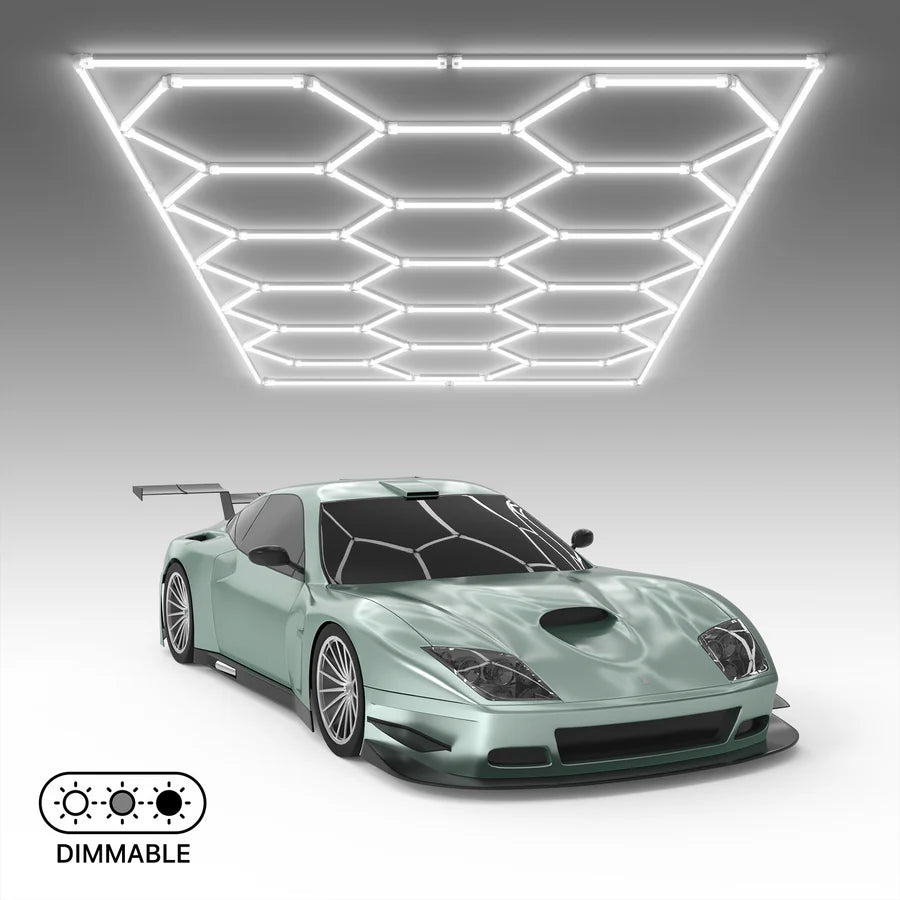 Dimmable Hexagon Garage Lights 15 Grids with a car