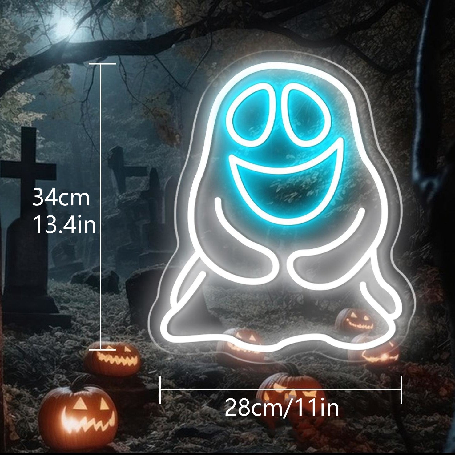 Wraith LED Neon Sign Light in Graveyard, Halloween decoration, 34cm