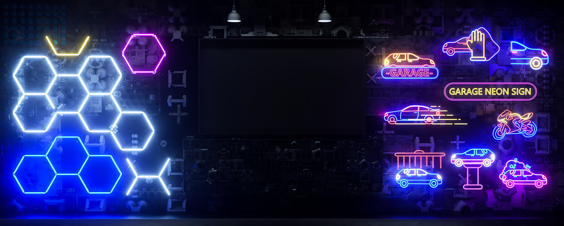 Hyperlite offers service for custom hexagon garage light and neon sign light