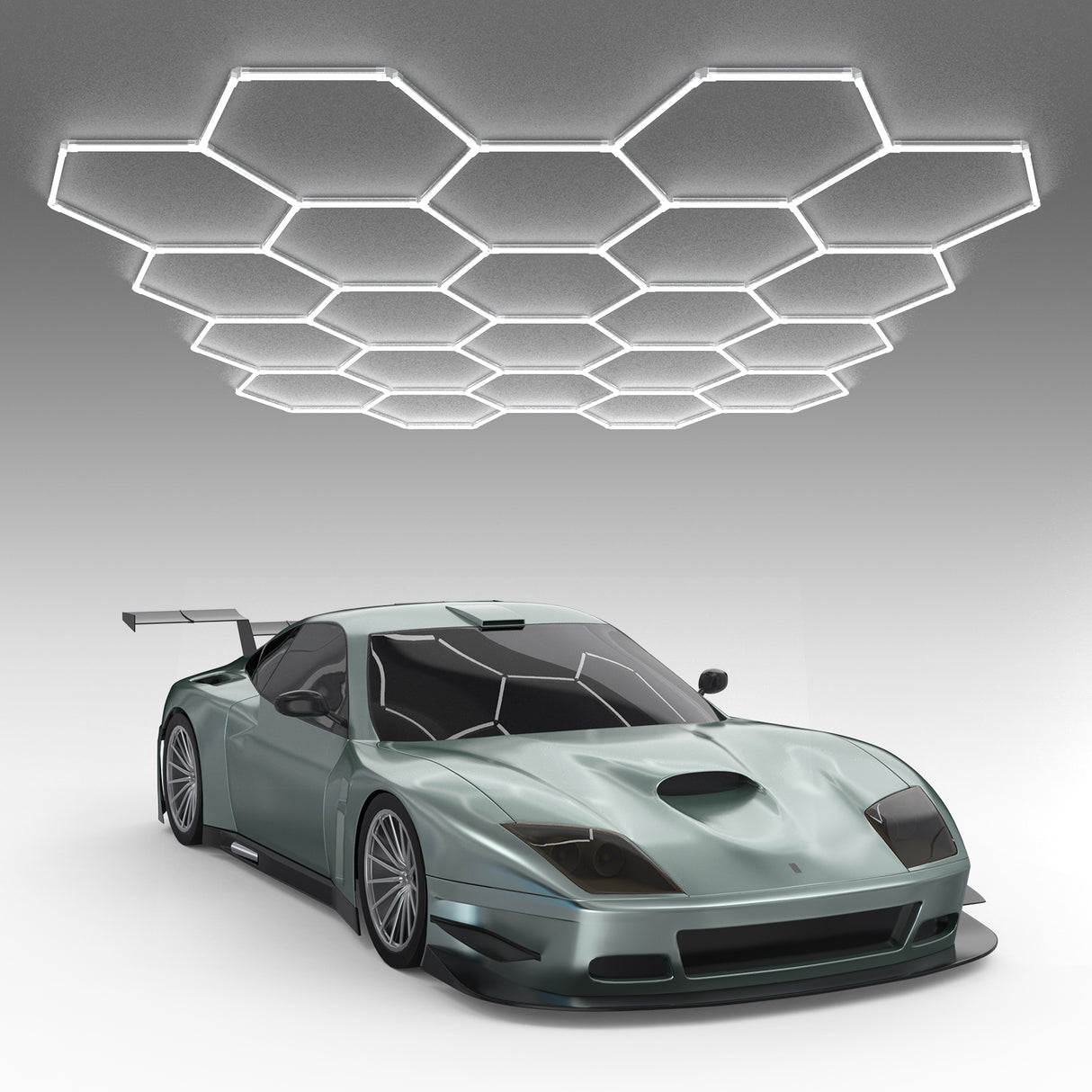 Hyperlite Hexagon Garage Lights Gen 2 and sports car