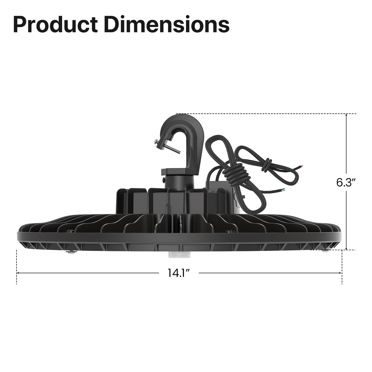 UFO High Bay LED Light product dimensions: 14.1" diameter and 6.3" height