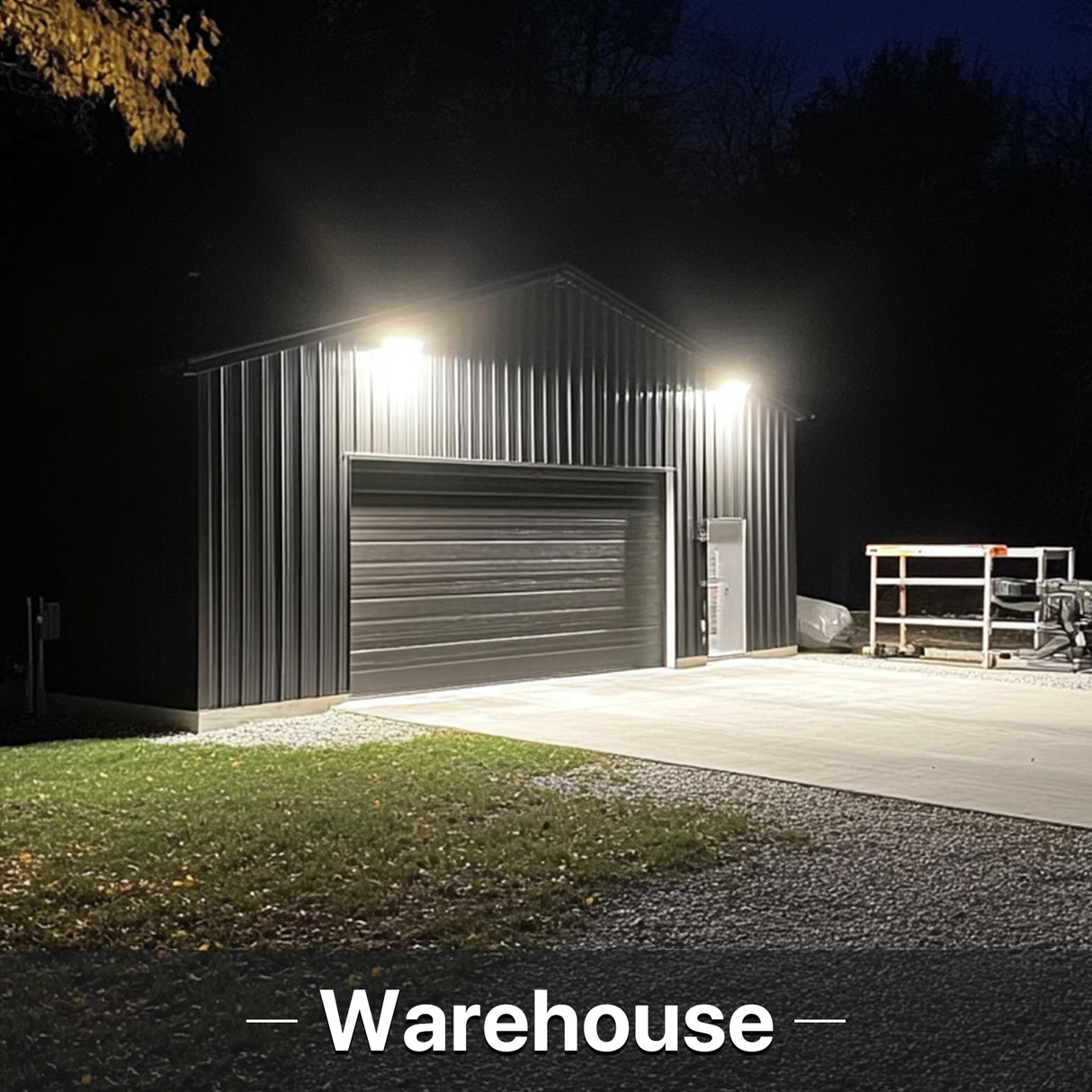 Warehouse illuminated by Hyperlite LED flood lights