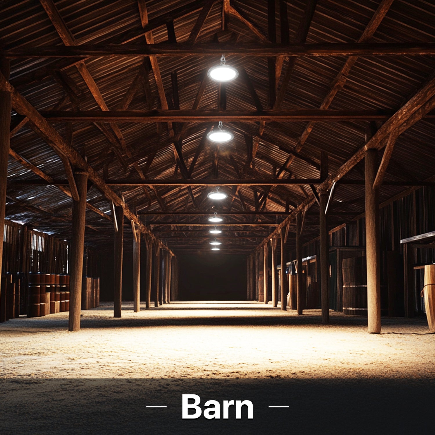 Barn interior with Hyperlite LED high bay lights