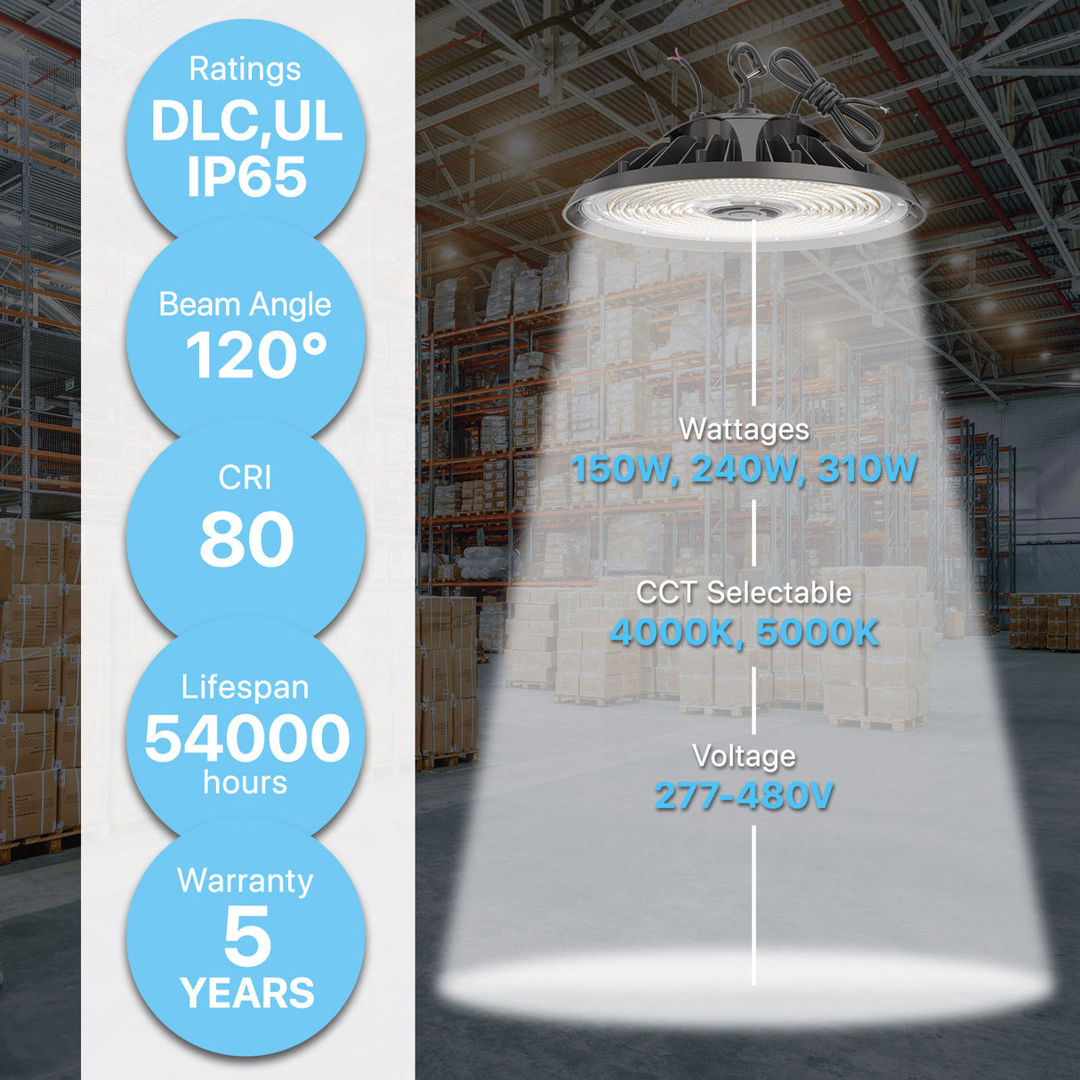 DLC UL certificated high bay lights with selectable wattage and CCT