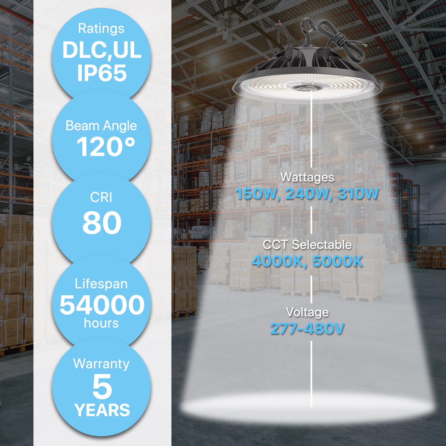 DLC UL certificated high bay lights with selectable wattage and CCT
